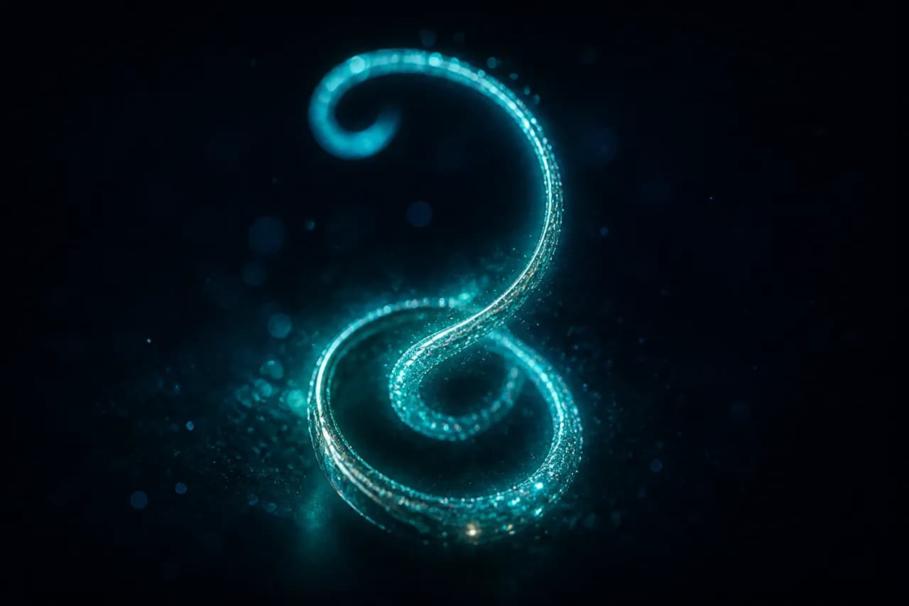 Glowing teal filament curve with crafted light particles
